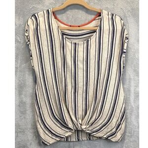 Anthropologie W5 Striped Twist Front Top Neutral Modern Minimalist Blouse